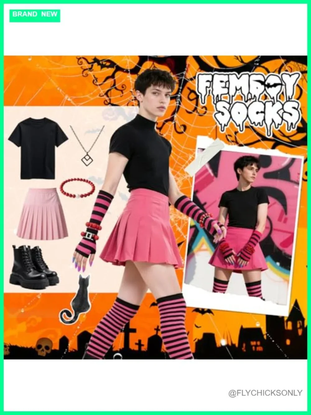 Women Thigh High Socks and Fingerless Arm Warmers Set Striped Leg Warmers